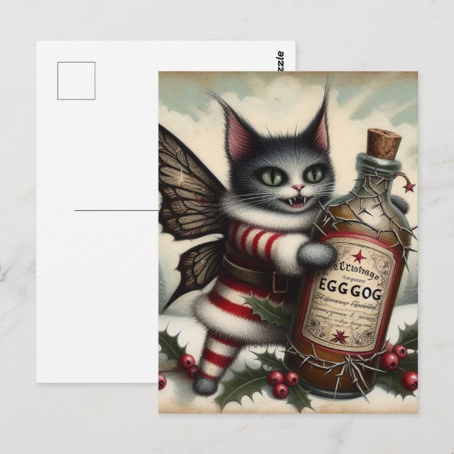 Carte Postale Fée de Noël Kitty Horreur avec Eggnog (Devant / Derrière)