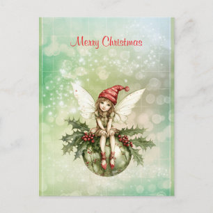 Carte Postale Fée de Noël mignonne sur un ornement