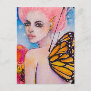 Carte Postale Fée de papillon monarque avec Héritier rose
