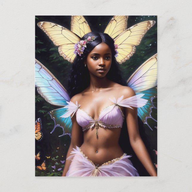 Carte Postale Fée de peau foncée Fille noire Imaginaire Art Fair (Devant)