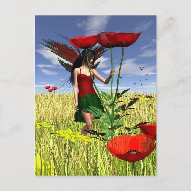 Carte Postale Fée de Poppy rouge dans un champ d'été (Devant)