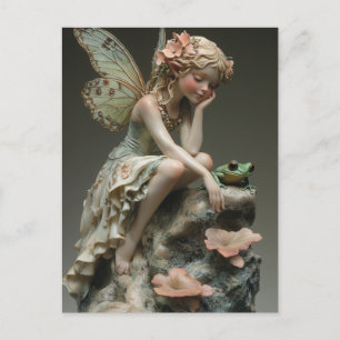 Carte Postale Fée de porcelaine mignonne avec grenouille verte