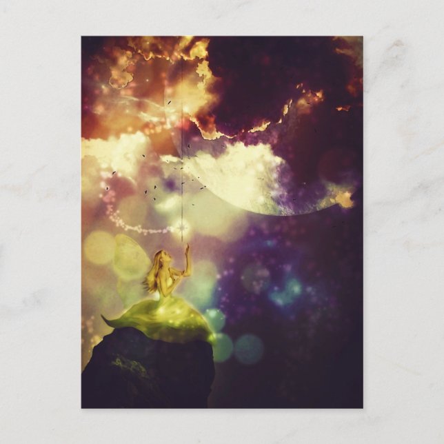 Carte Postale Fée descendant de la lune vers une princesse (Devant)