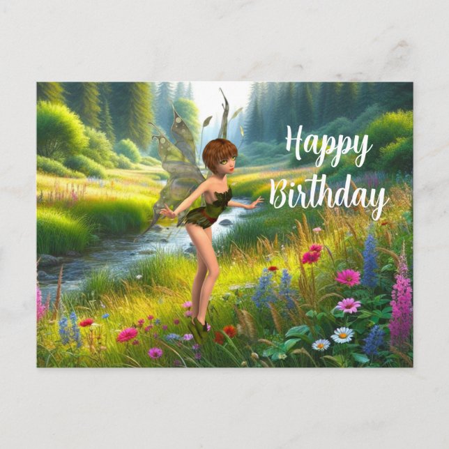 Carte Postale Fée en Jardin Fleur sauvage Anniversaire (Devant)