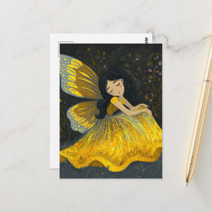 Carte Postale Fée endormie dans une robe jaune