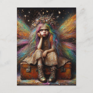 Carte Postale Fée Ennuyée Assise sur une Valise