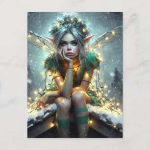 Carte Postale Fée enveloppée dans les lumières de Noël