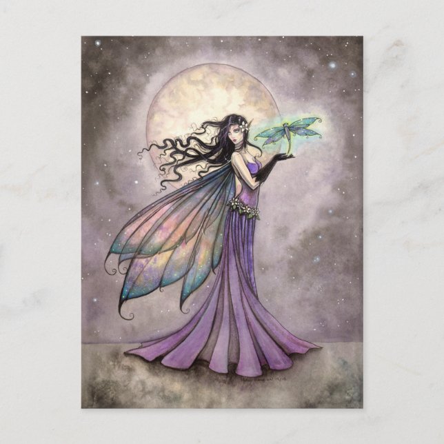 Carte Postale Fée et libellule Mystique Imaginaire Art (Devant)