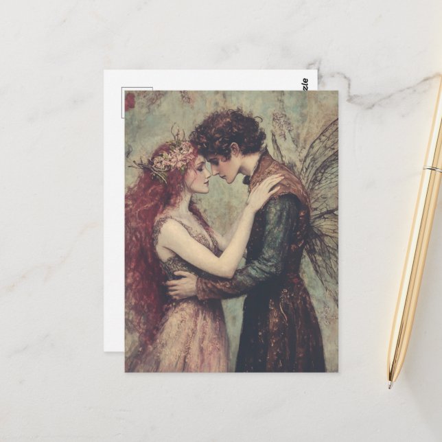 Carte Postale Fée et Pan en amour (Devant/Arrière en situation)