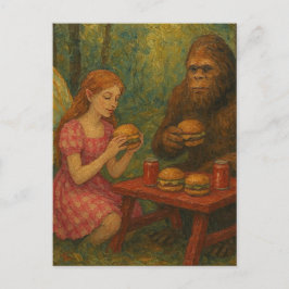 Carte Postale Fée et Sasquatch mangeant des cheeseburgers en for