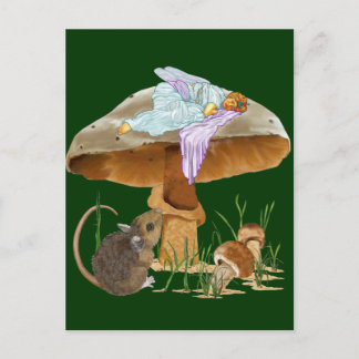 Carte Postale Fée et souris de champignons