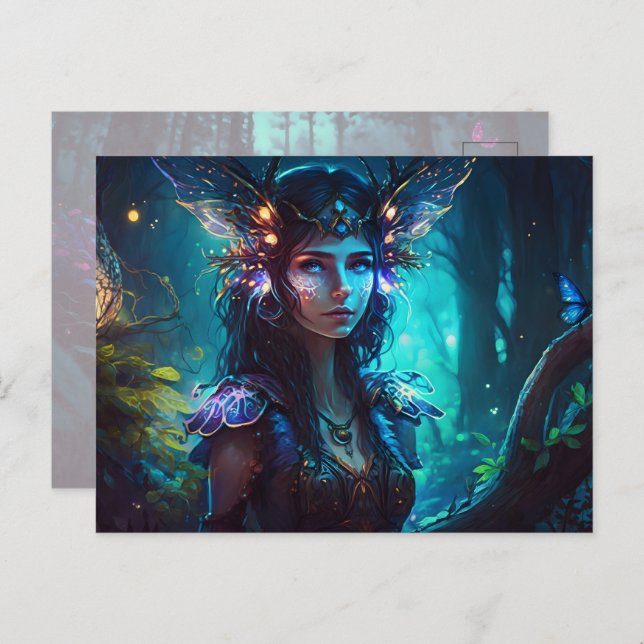 Carte Postale Fée forêt magique de la flore cool (Devant / Derrière)