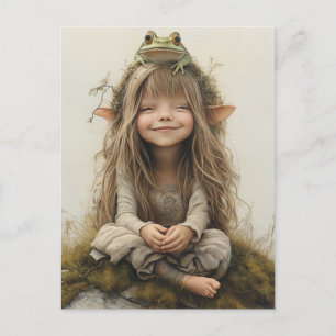Carte Postale Fée grenouille souriante adorable et heureuse