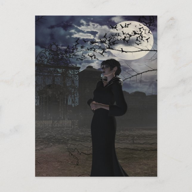 Carte Postale Fée noire éffrayante au clair de lune (Devant)