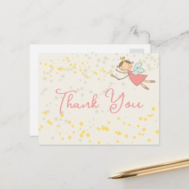 Carte Postale Fée rose Princesse Étoiles Fille Whimsical Anniver (Devant/Arrière en situation)