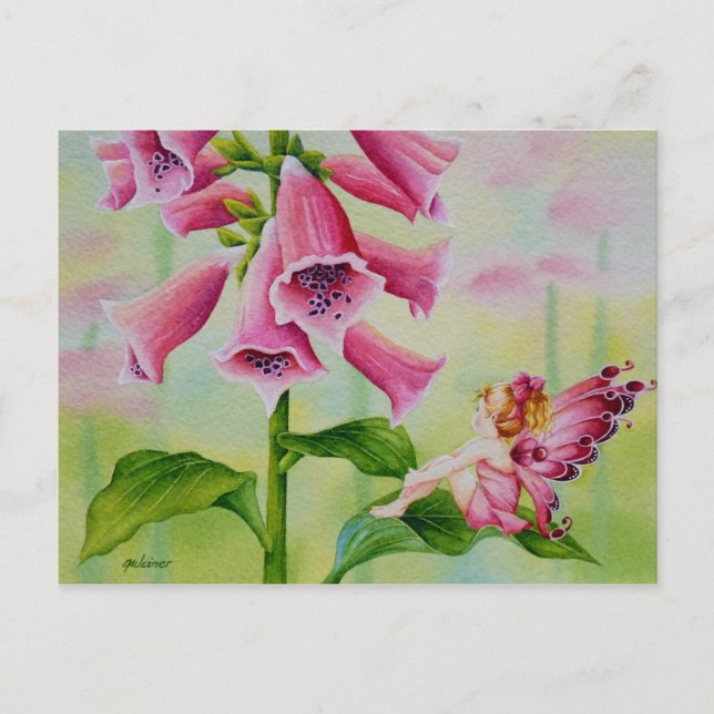 Carte Postale Fée rose sur l'aquarelle Foxglove (Devant)
