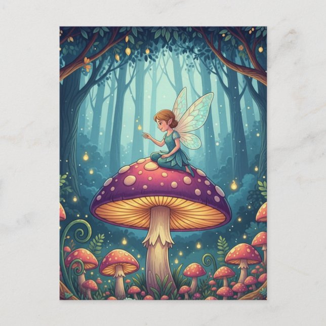 Carte Postale Fée sur un champignon (Devant)