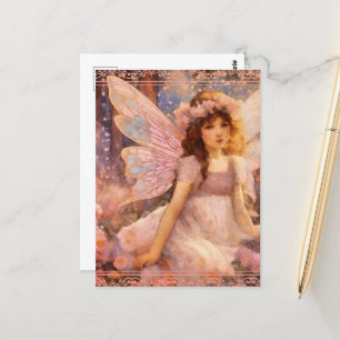 Carte Postale Fée Whimsical dans Dreamy Pink Floral Garden