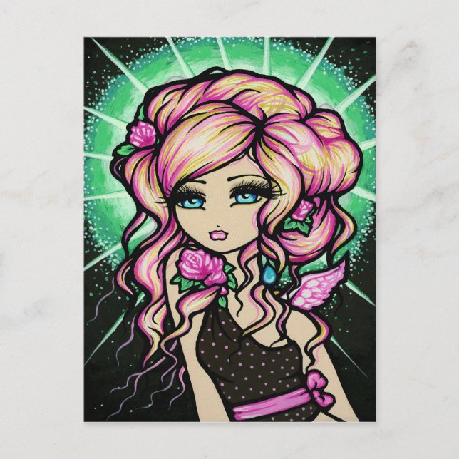 Carte postale féerique d'ange rose (Devant)