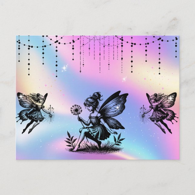 Carte Postale fées en imaginaire holographique magique (Devant)