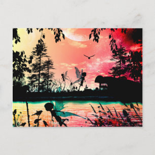 Carte Postale Fées et oiseaux mignons