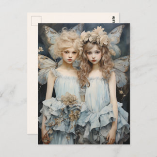 Carte Postale Fées Fées Fées Bleues Robe Satin Jolie Ailes