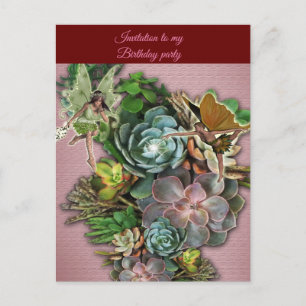 Carte Postale Fées sur un présentoir de plantes grasses