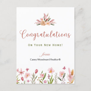Carte Postale Félicitations à l'agent immobilier Fleurs personna