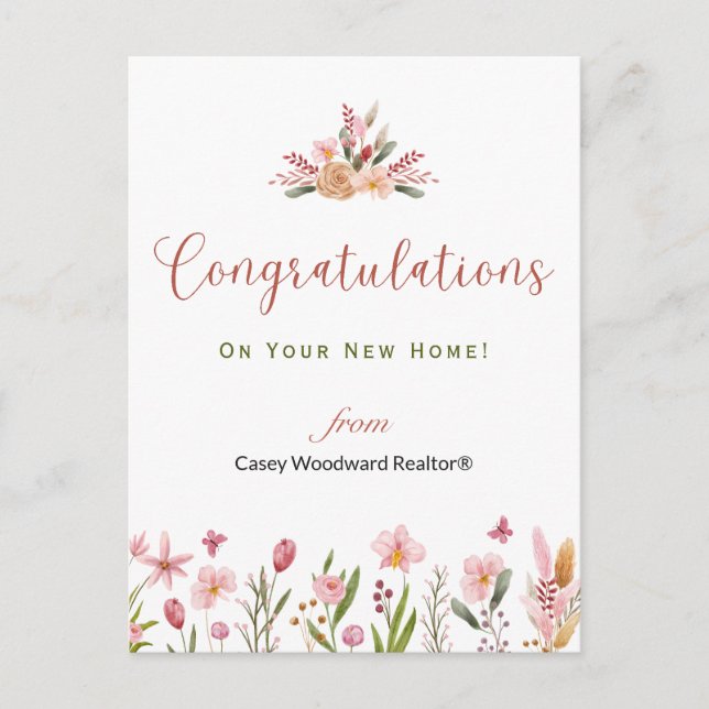 Carte Postale Félicitations à l'agent immobilier Fleurs personna (Devant)