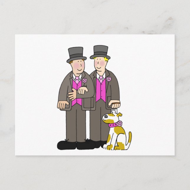 Carte Postale Félicitations au mariage gay Deux hommes et un chi (Devant)