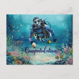 Carte Postale Félicitations au plongeur en scaphandre pour sa pl