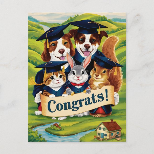Carte Postale Félicitations aux animaux mignons pour l'obtention (Devant)