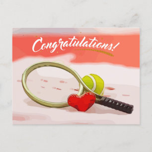 Carte Postale Félicitations balle de tennis en rouge avec amour
