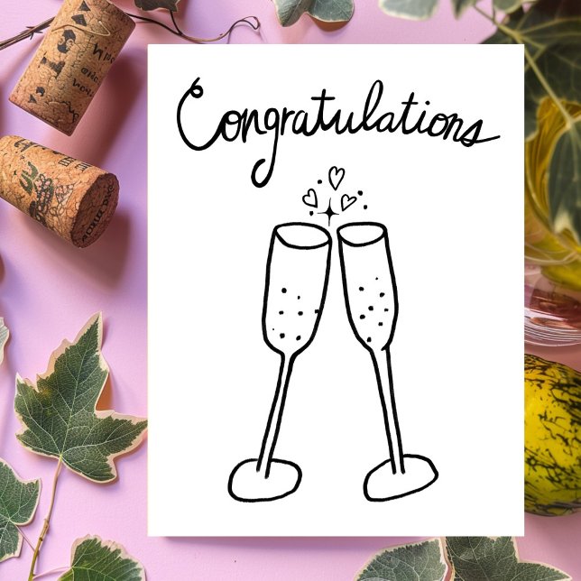 Carte Postale Félicitations Champagne Santé Croquis Dessin au tr (Congratulations Champagne Cheers Sketch Doodle Wedding Engagement Anniversary Postcard
)
