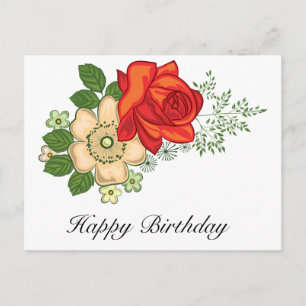 Carte Postale Félicitations d'anniversaire Rose Rouge et Marguer