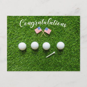 Carte Postale Félicitations de golf pour golfeur américain avec 