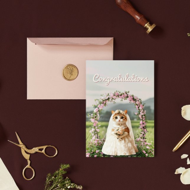 Carte Postale Félicitations de mariage floral de chat mignon (Créateur téléchargé)