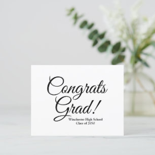 Carte Postale Félicitations diplômé blanc noir école personnalis
