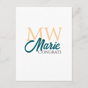 Carte Postale Félicitations diplôme monogramme orange bleu 20XX 