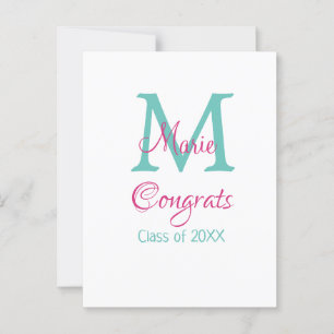Carte Postale Félicitations diplômé nom monogramme vert rose ble