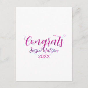 Carte Postale Félicitations diplômé rose violet nom année 20XX d