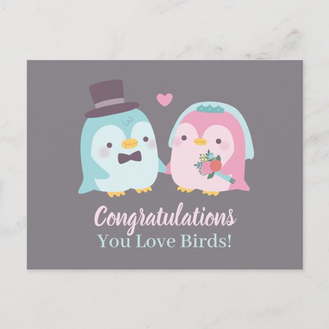 Carte Postale Félicitations drôles de mariage Manchots Amoureux (Devant)
