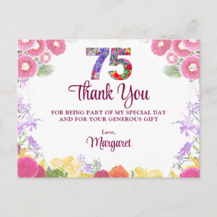 Carte Postale Félicitations Fleuris pour un 75e Anniversaire Élé