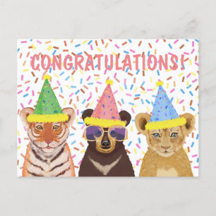 Carte Postale Félicitations - Illustration Animaux Sauvages 