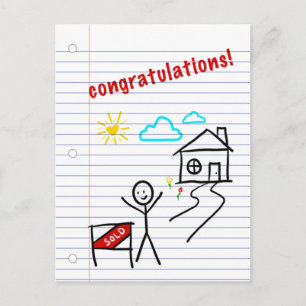Carte Postale félicitations pour la maison cahier papier esquiss