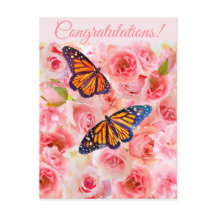 Félicitations Roses d'aquarelle rose et papillons