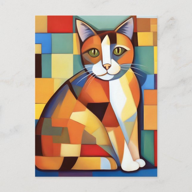 Carte Postale Feline Cubiste Calico Peinture de chat (Devant)