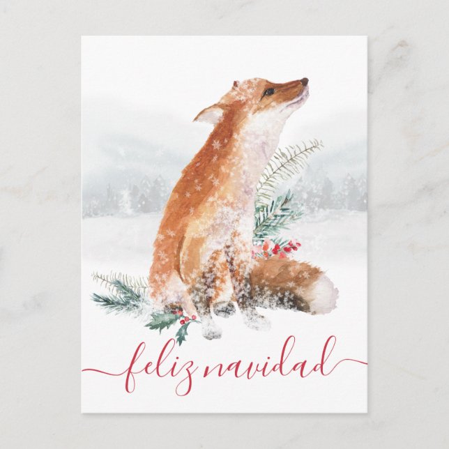 Carte Postale Feliz Navida Zorro Rojo en un Bosque de Invierno (Devant)
