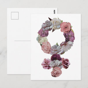 Carte Postale Feministe - Symbole de Vénus féminin avec fleurs
