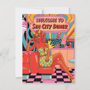 Carte Postale Femme à Sin City Diner Diner Diner Style de bande 